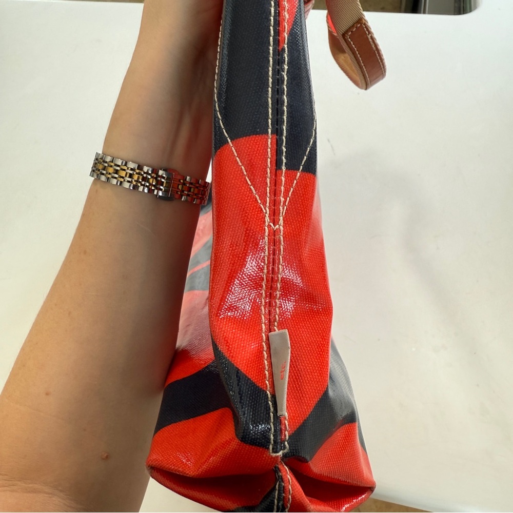 Vintage Orla Kiely Red Navy Blue Solid Stem Shoulder Bag Tote Floral Handbag - Picture 16 of 16